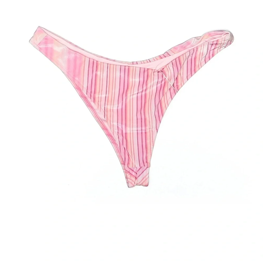 Frankies Bikinis Katarina Velvet Bikini Bottoms Solar Stripe Pink Cheeky XL NWT
